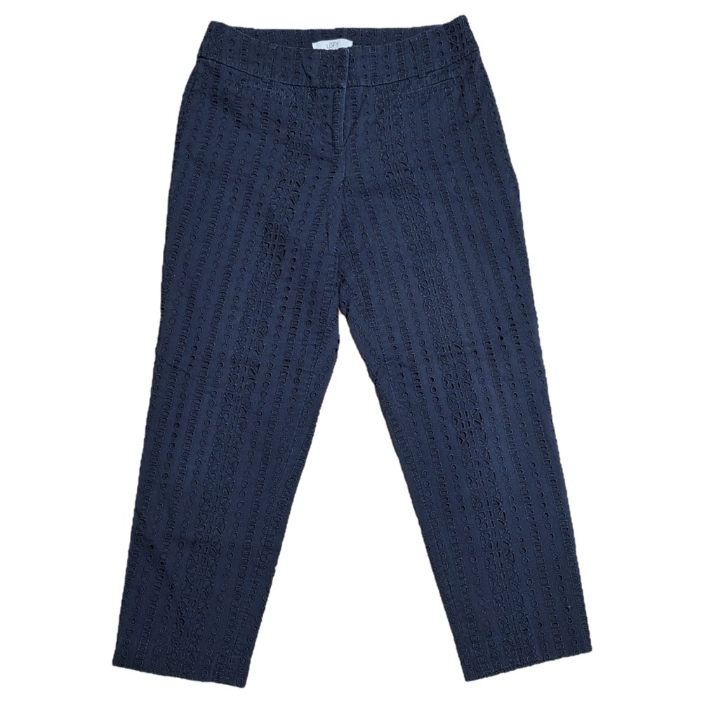 LOFT Julie The Riviera Pants Women's Size 0 Blue Cotton Eyelet Cropped - Picture 2 of 7